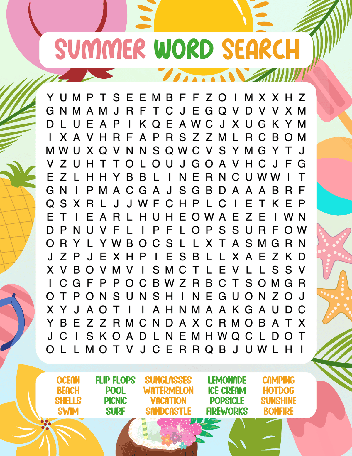 free printable summer word searches - prudent penny pincher